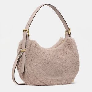 Kate Spade Nova Faux Fur Small Crescent Shoulder Bag Cozy Grey